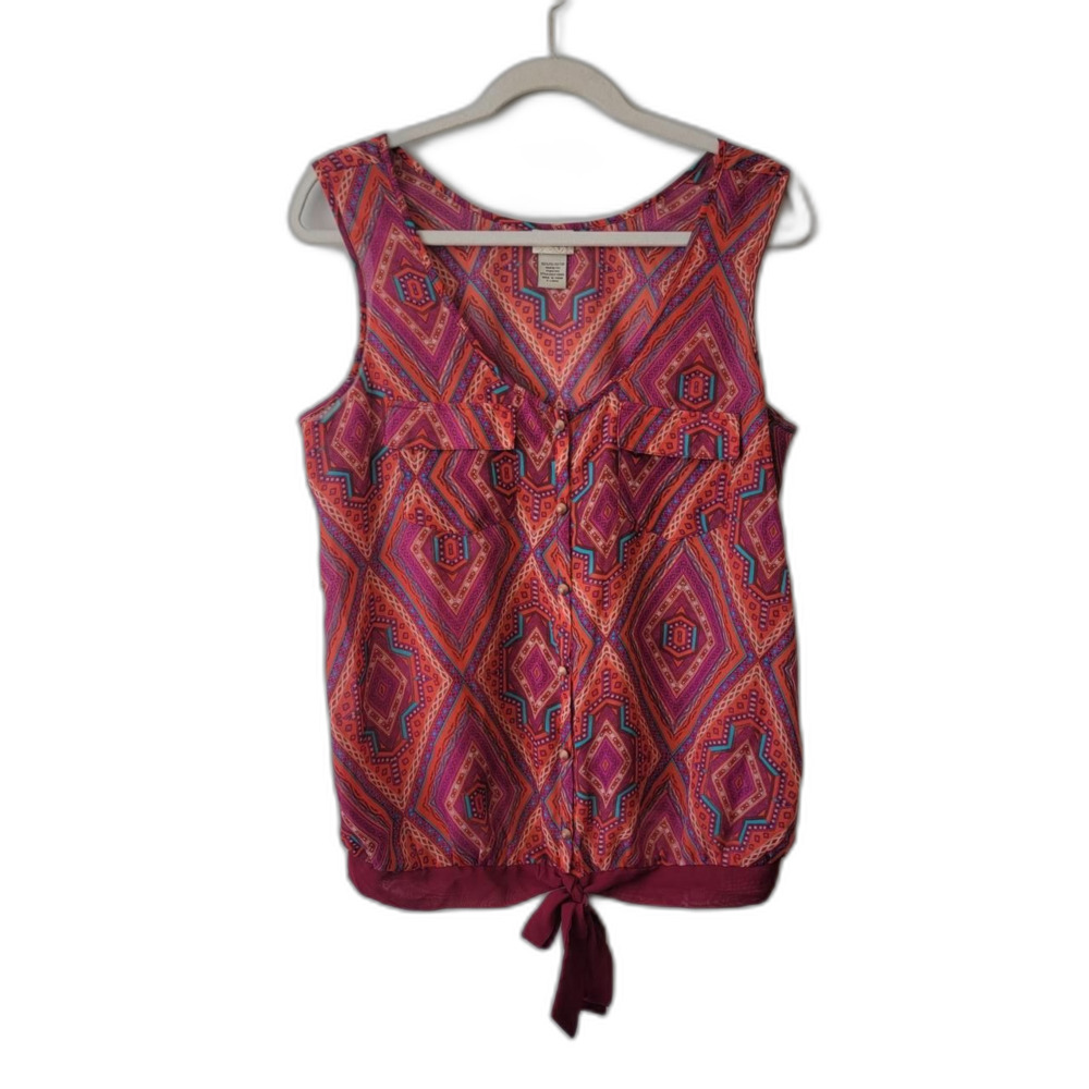 Daytrip Multicolor Geometric Tie Front Crop Top Size XL Boho Festival